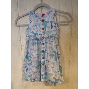 Penelope Mack Girls White Blue Bow Print Dress S